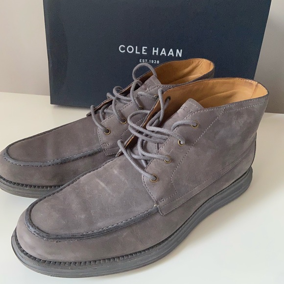 Cole Haan Moc Toe Chukka Ankle Boots Mens Size 9.5 Sand Tan Suede Cork Heel - Picture 3 of 6